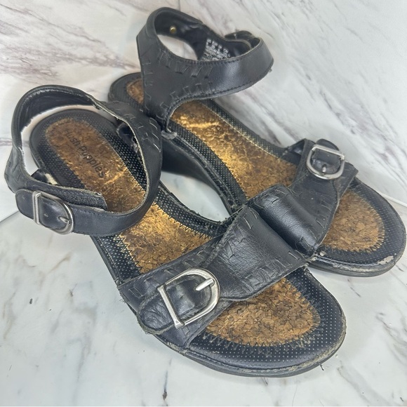 Vintage Hush Puppies Wedge Sandals - Black - Size 8 - Picture 4 of 9